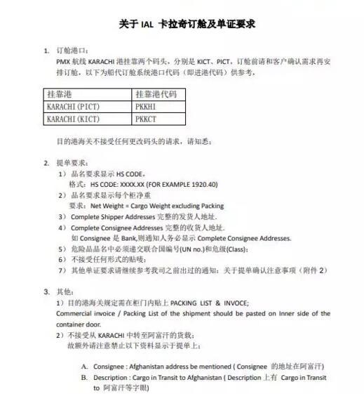 有貨從卡拉奇中轉至阿富汗的請注意！已有船公司發布通知不接受